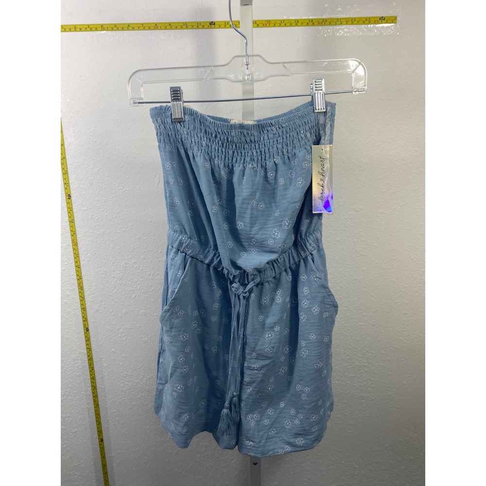 Derek Heart Womens Strapless Romper Blue Floral Smocked Tube‎ Top Small NWT